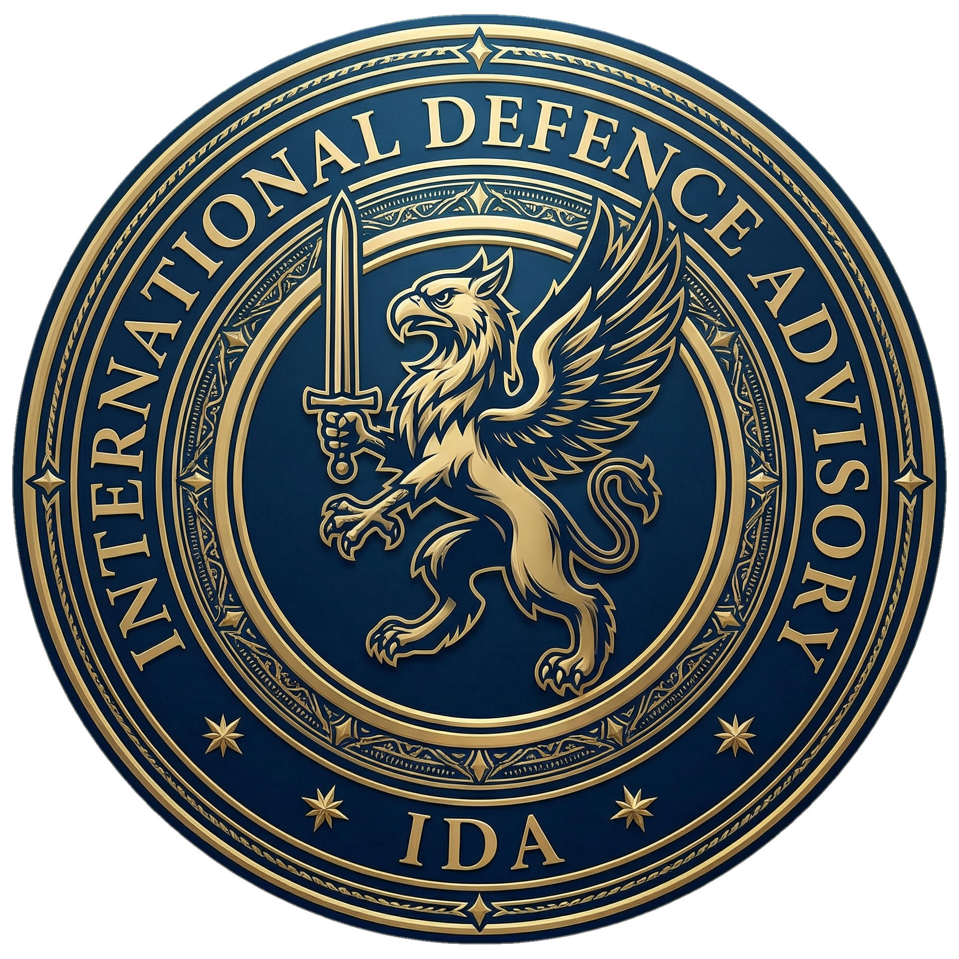 IDA institutional stamp in navy and gold