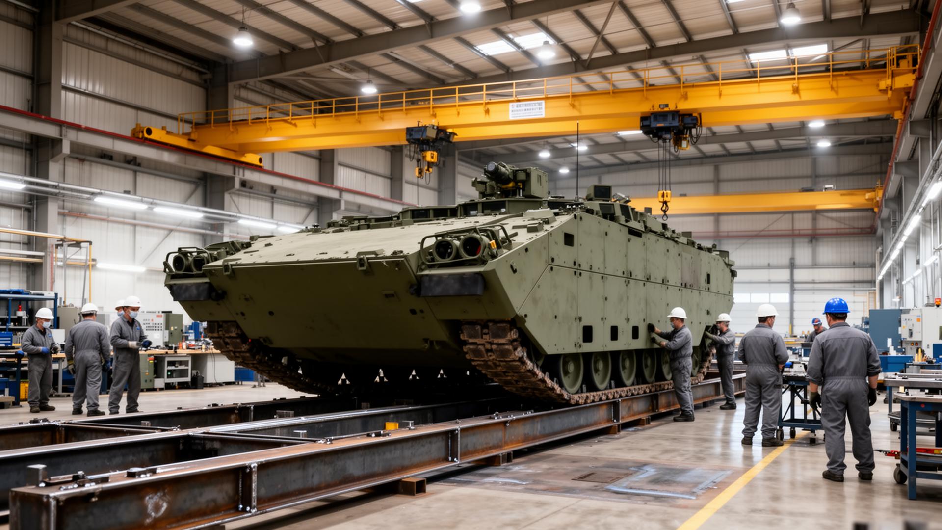 Defence industrial facility illustrating research, development, and production capacity